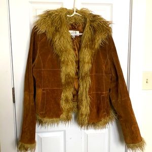 Genuine Leather Suede faux fur coat